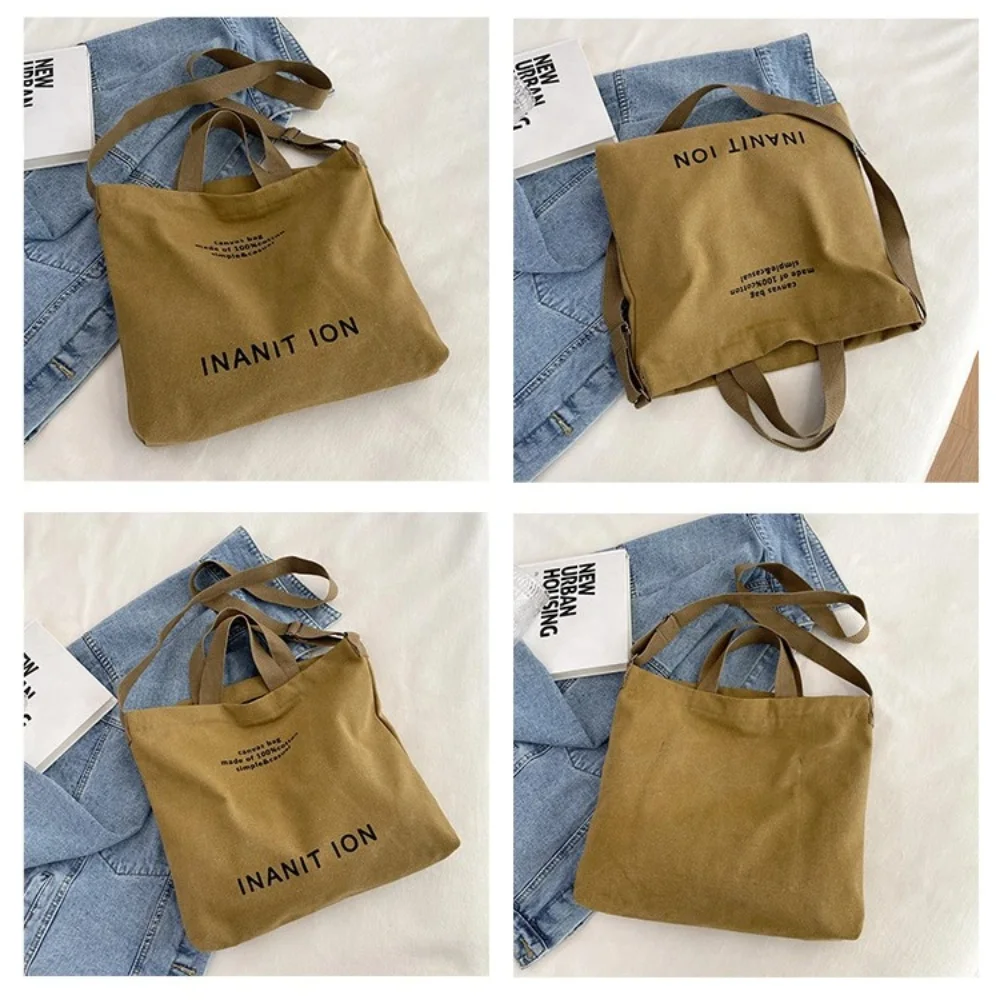Japanese Minimalist Canvas Crossbody Satchel Thick Washable Handbag with Large Capacity Unisex Fashion Shoulder Bag for Students view 6
