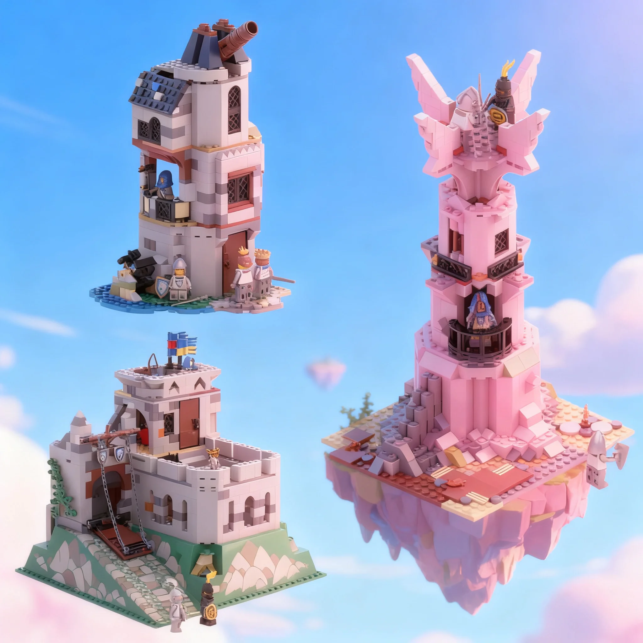 1371pcs MOC 3in1 - Medieval Buildings Pack 3 Castle Model Building Blocks Construction Christmas Gift Toy Assemble DIY Idea Art