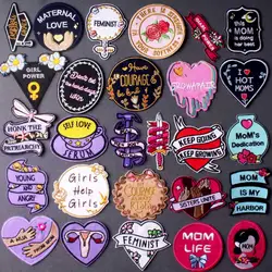 Girl Power Embroidery Patch Iron On Patches On Clothes Stripes DIY Feminist Badges Clothing Thermoadhesive Patches For Backpack