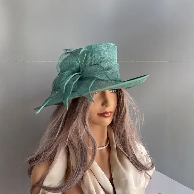 French-style elegant linen hat for women new vintage feather sun socialites fashionable wedding Bride and banquet headwear