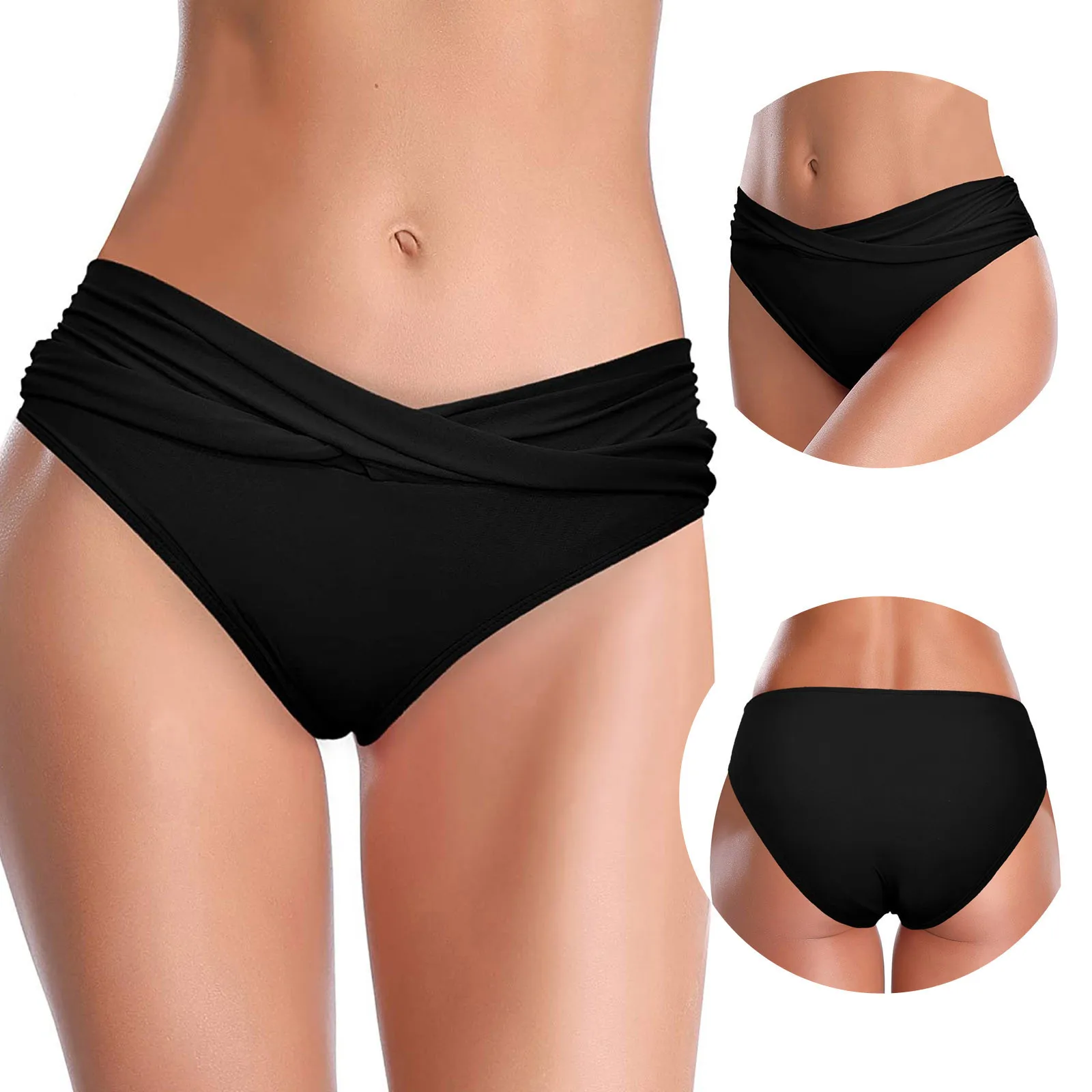 Black Ruched Bikini Bottoms Swimwears For Women 2023 Swim Bottom Sexy Low Waist Bikini Bottom