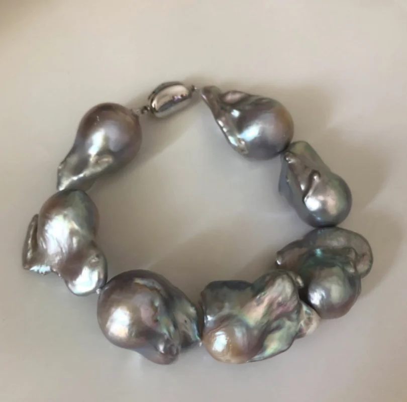 gorgeous 25-28mm south sea baroque grey pearl bracelet 7.5-8