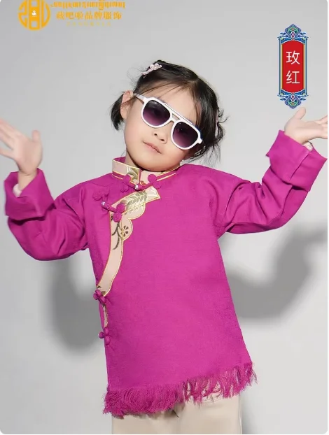 

Китайская тибетская рубашка в стиле ретро для мальчиков и девочек, тибетская одежда в одном стиле