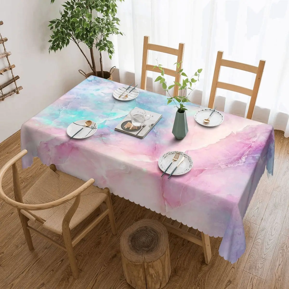 Iridescent Marble Customized Rectangular Tablecloth Waterproof Table Cover for Dining Events Table Cloth