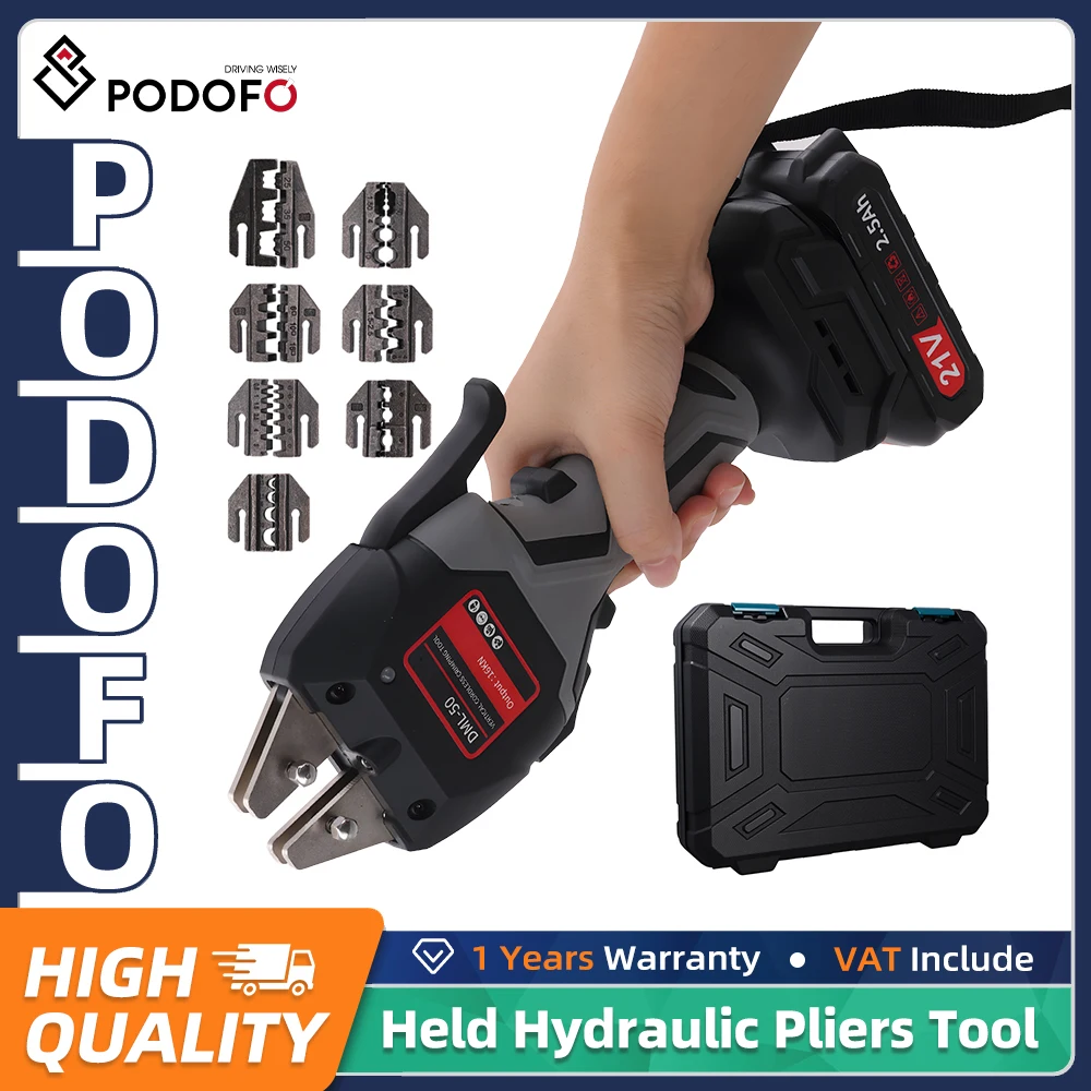 Podofo 16KN Kit d'outils de sertissage électrique avec 6 matrices interchangeables, pince à sertir électrique portable pour connecteurs de fils isolés en nylon thermorétractable et non isolés, pour travaux de sertissage
