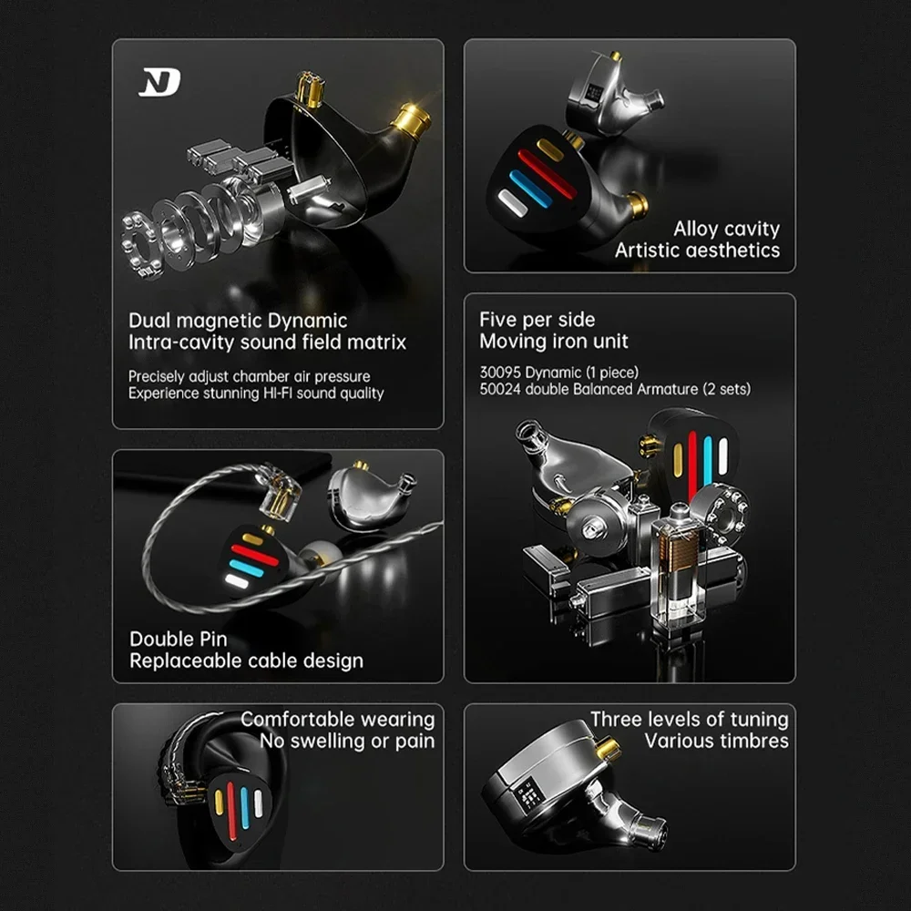 X12 جديد الرائد IEMS 10 مللي متر سائق ديناميكي + 5BA HIFI في الأذن رصد سماعة سماعات أذن هجينة قابلة للتعديل مع كابل قابل للفصل