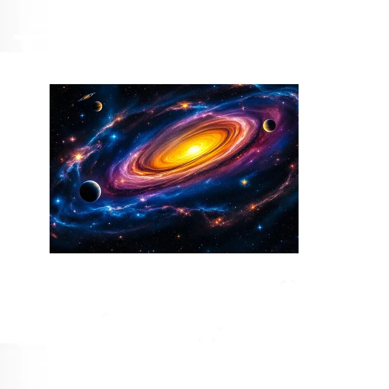 A Spiral Galaxy Swirls in Space Adorned by Celestial Bodies , Art Print Canvas Poster, Living Room Decor, Home Wall Picture