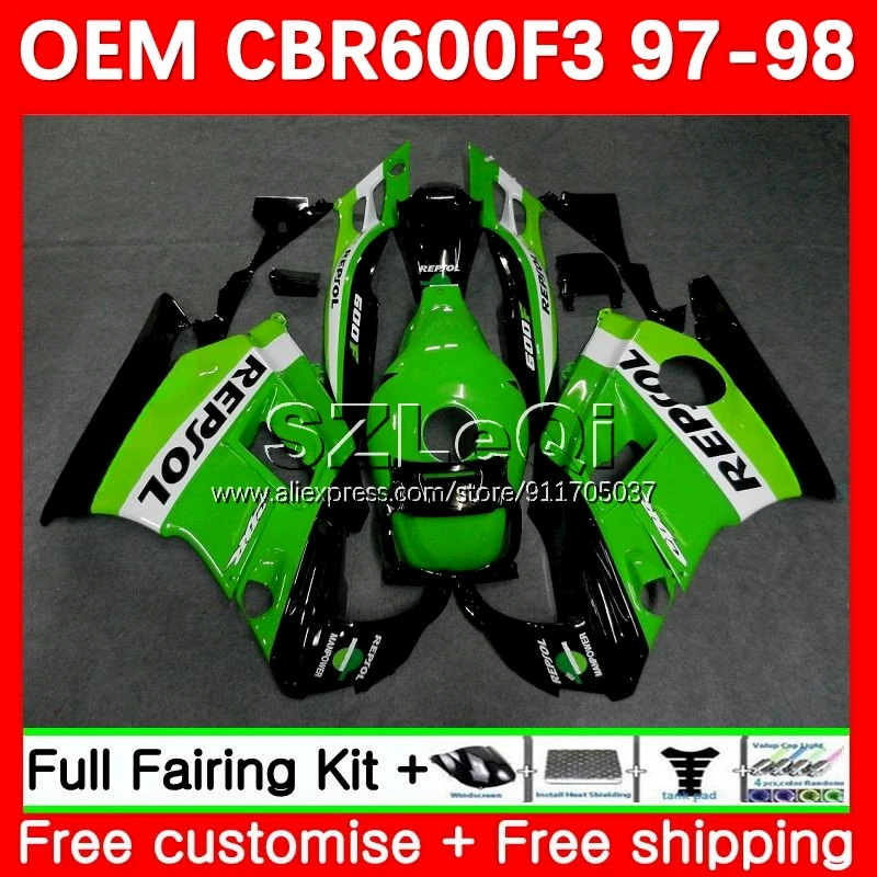 Injection Body +Decal For HONDA CBR 600F3 Repsol green 600 CBR600F3 95 96 35No.32 CBR600FS CBR600 F3 FS CC 1995 1996 OEM Fairing