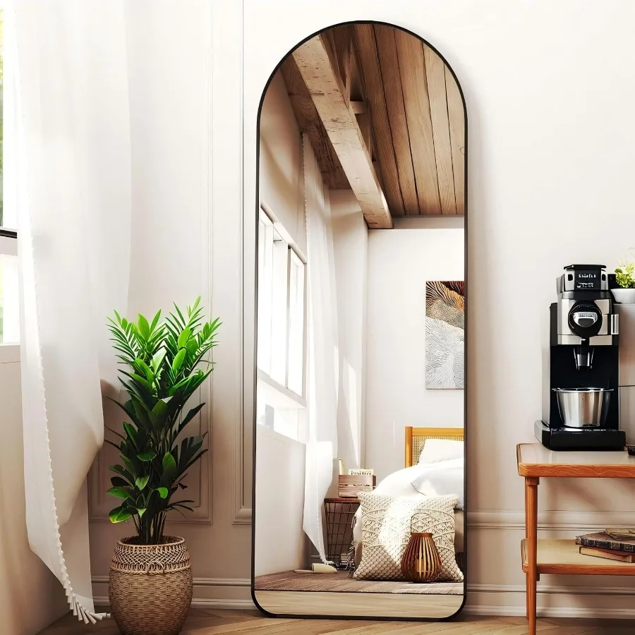 

21"x64" Arched Full Length Mirror with Rectangular Corners Black