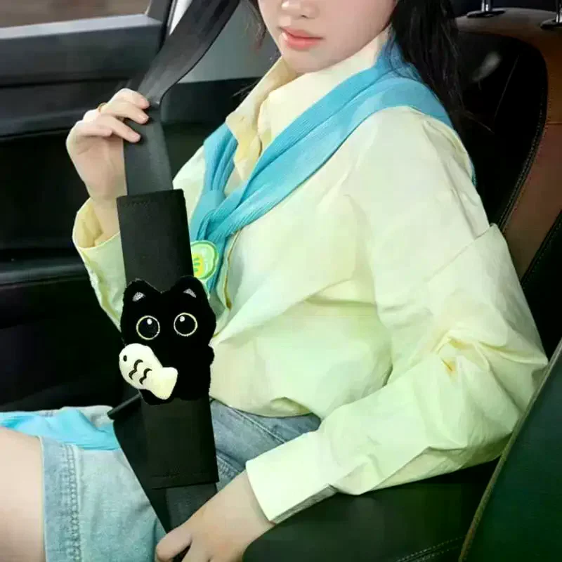 Black Cat & Fish Decor Car Shoulder Pad Cover Fashionable Elegant Design Comfort Enhancer Fits Most Vehicles 1PC
