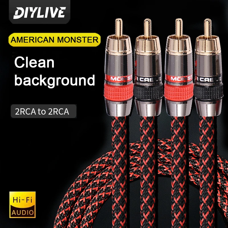 HIFl DIYLIVE 6N OFC macho a macho 2RCA a 2RCA Cable de Audio con conector chapado en oro enchufe para amplificador de CD