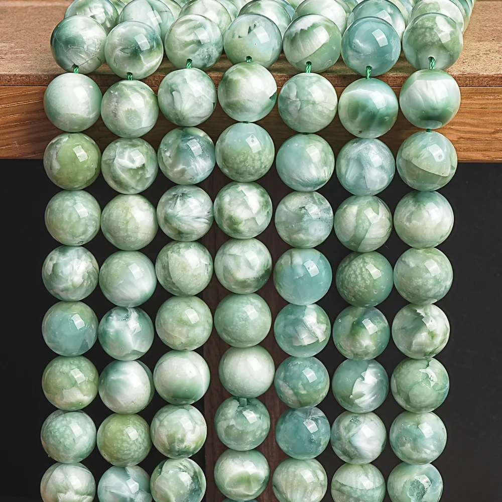 Genuine Natural Green Angelite Stone Beads Strands White Green Round Loose Beads For Bracelet Necklace DIY Accessories