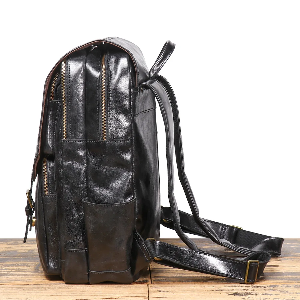 Leather backpack outdoor travel backpack top layer cowhide computer bag retro men\'s backpack