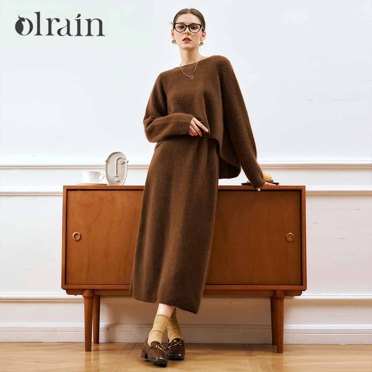 

OLrain Autumn Women's Skirt Sets Asymmetrical Slash Collar Hollow Pullovers A-line Folds Elegant Skirts 2025 New O56DE88392