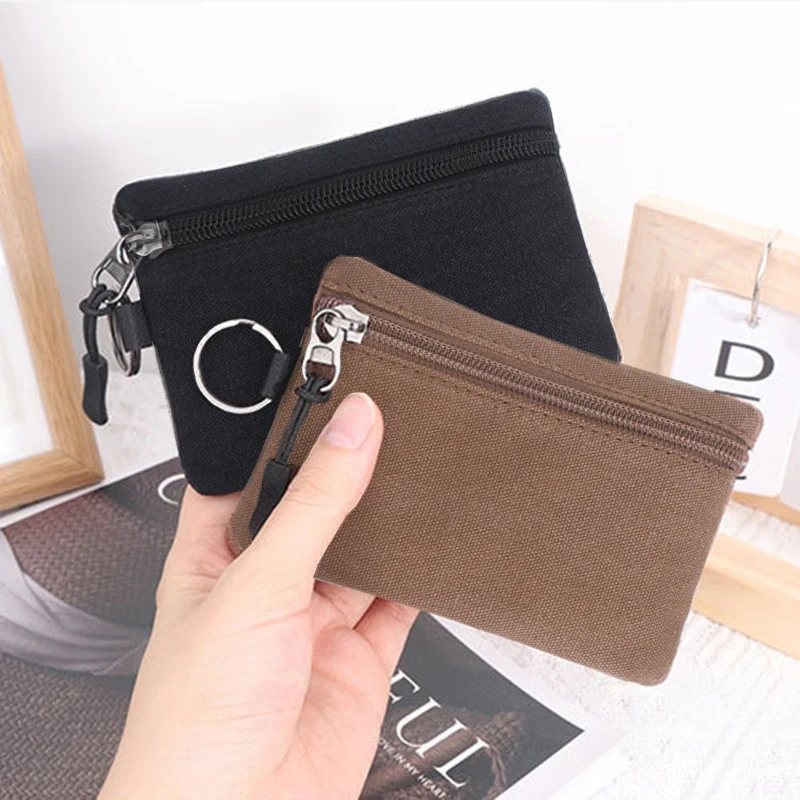 Women Small Coin Retro Card Purses Men Change Purses Canvas Mini Coin Wallet Bag Solid Color Zipper Key Bag Money Pocket Purse