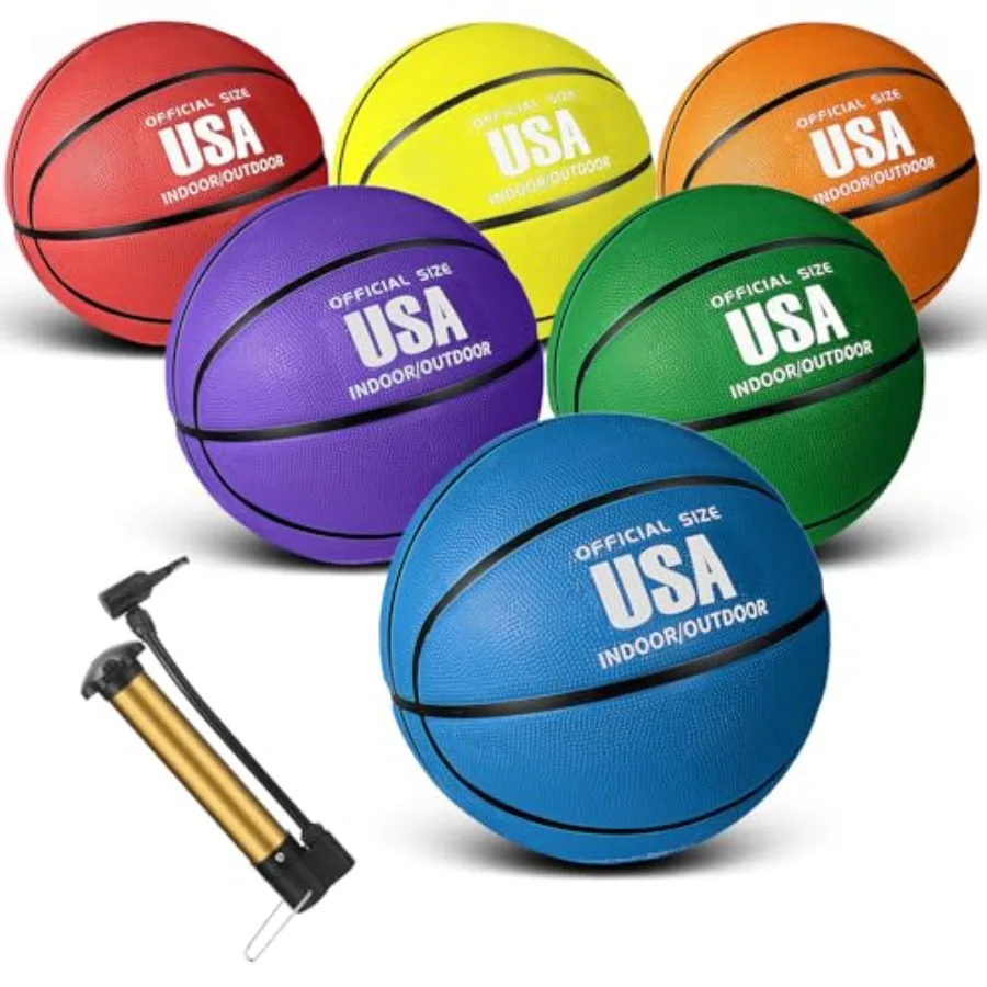 

Pcs Rubber Basketballs Official Bulk Streetballs Multicolor Basket Balls with Pump Plain Basketball Set for Adult Youth Gifts I