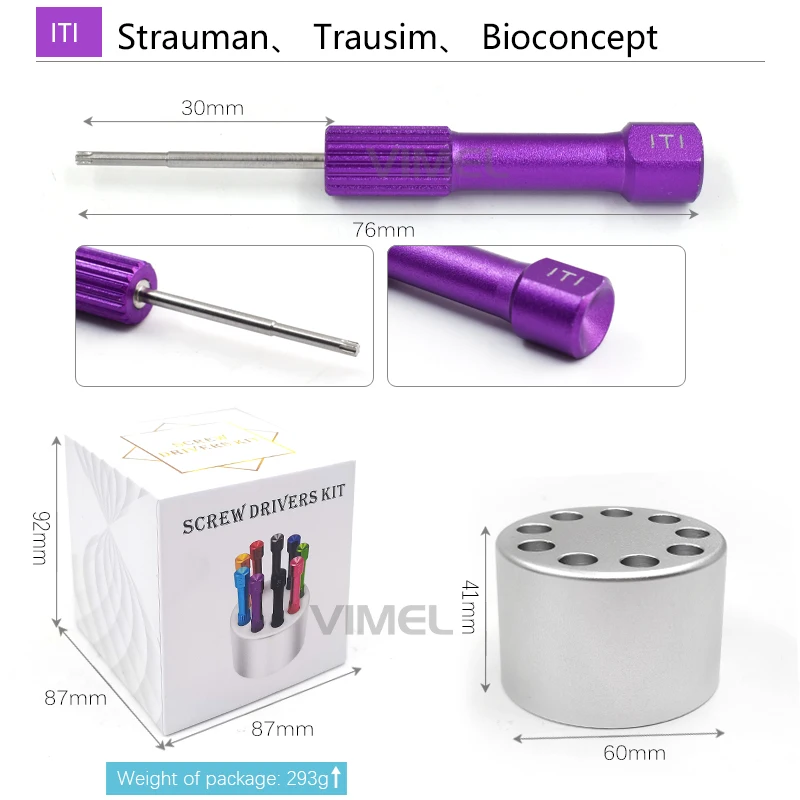 9pcs/kit  Colourful Dental Laboratory Mechanic Screwdriver Abutment Implant Screw Drivers Kit With Round Bottom
