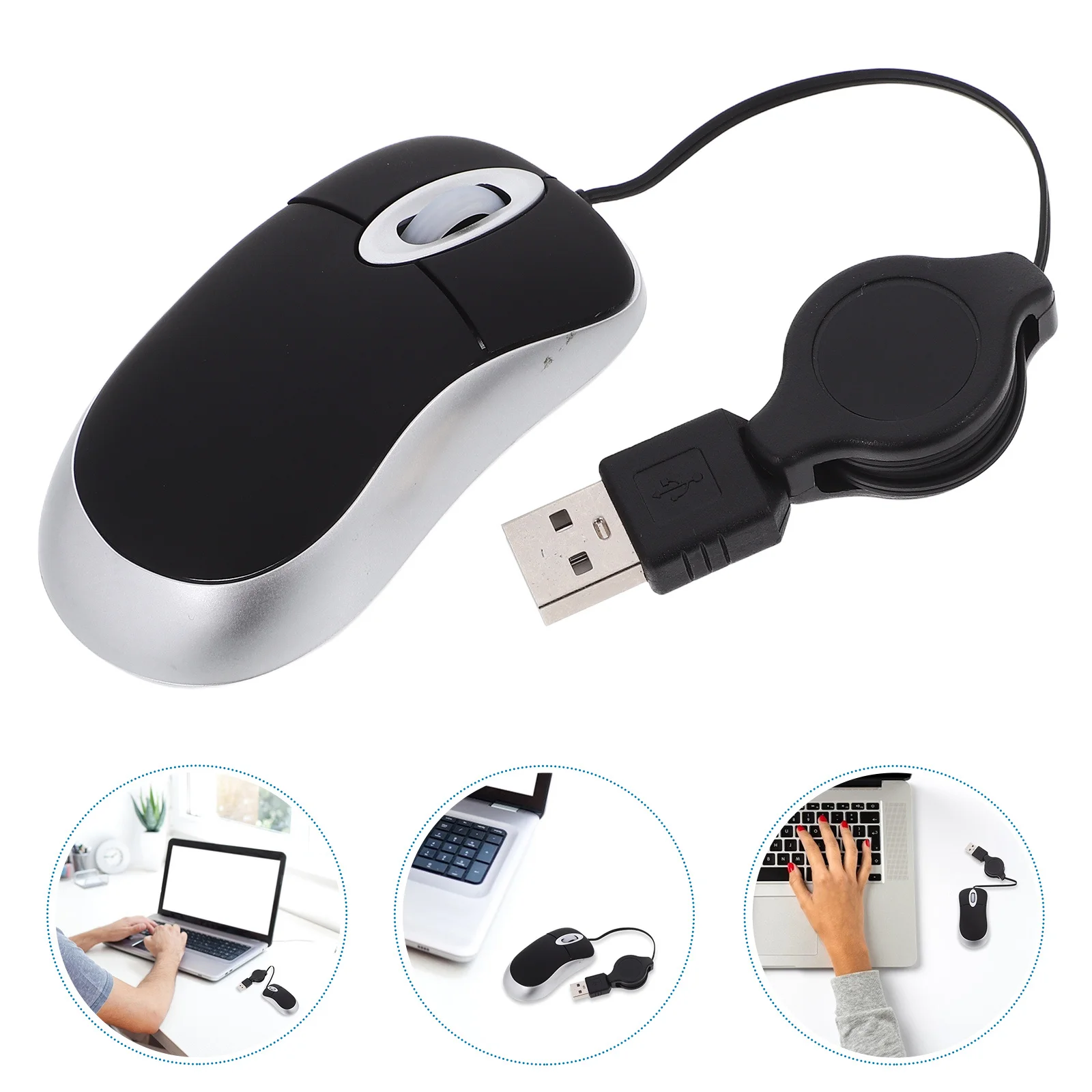 

USB Mouse Mini Black Telescopic Portable 1000dpi Optical Resolution Comfortable Grip Office Gaming Wired Notebook Mouse