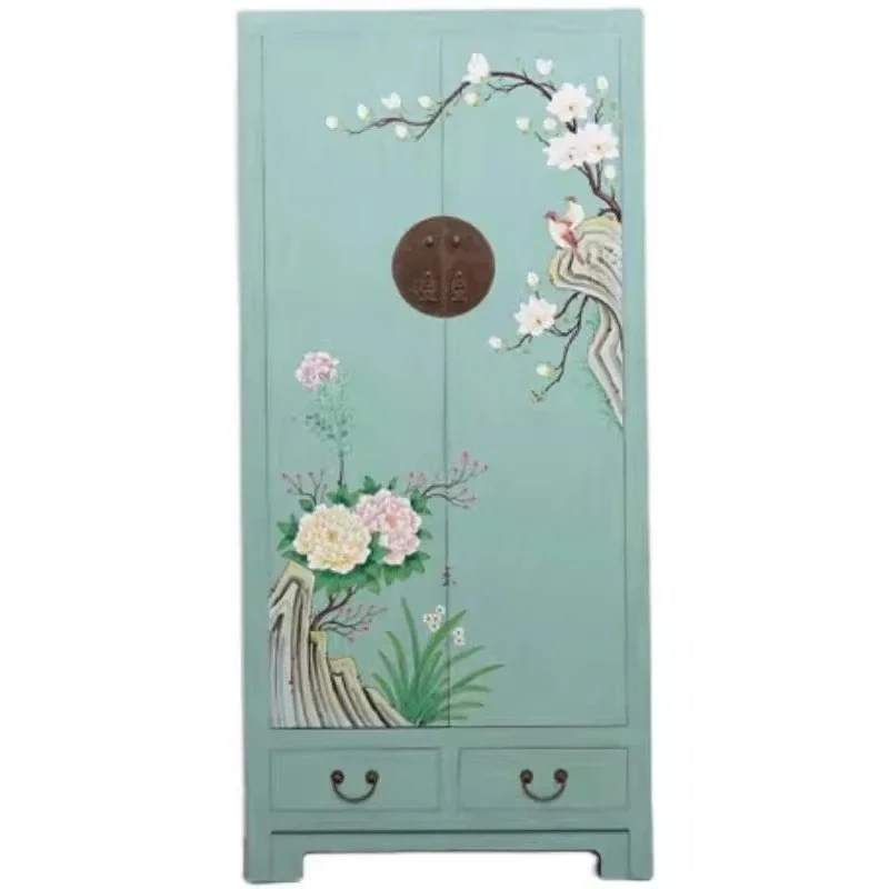 

New solid wood hand-painted locker Neoclassical painted flower and bird wardrobe Antique overall wardrobe A15