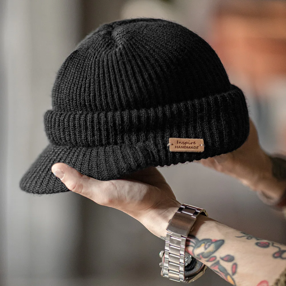 Maden 빈티지 블랙 니트 야구 모자 따뜻한 모직 모자 가을과 겨울 캐주얼 바이저 비니를위한 남여 다목적 액세서리