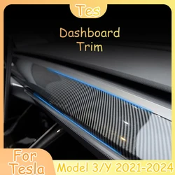 Car Dashboard Cover For Tesla Model 3 Y Carbon Fibre ABS Door Dash Trim Panel Interior Accessories Sticker 2021-2024 New