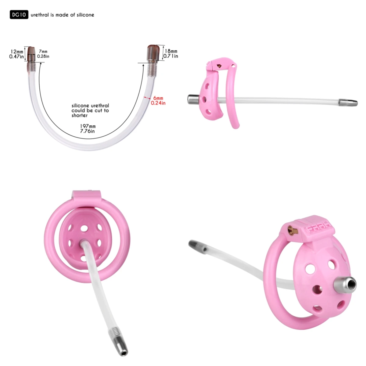 FRRK 핑크 중공 구멍 Sissies 순결 케이지 ABS 수지 4 크기 페니스 링 수탉 케이지 여성화 정조대 음모 숭배 페티쉬 섹스 토이