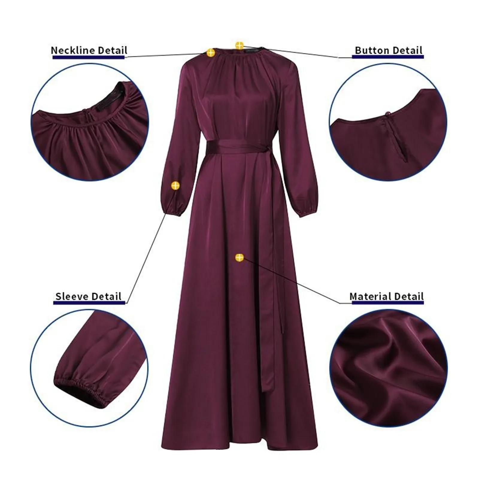 Women Muslim Dresses 2024 Fashion Autumn Sundress Satin Party Vestidos Elegant Long Sleeve Maxi Dress Belted Robe Turkey Abaya