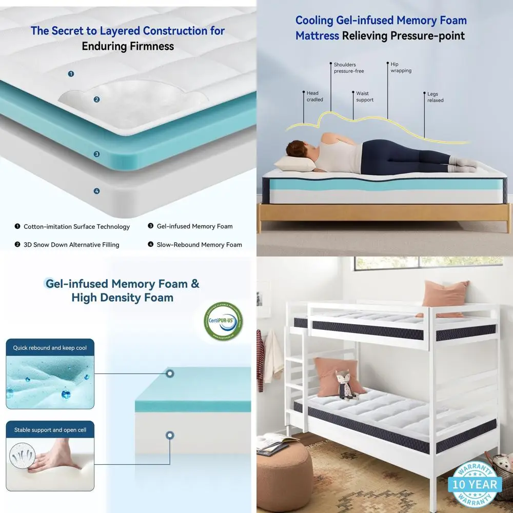 

Двухслойный детский матрас из гелевой пены с эффектом памяти и мягким верхом, сертифицирован Certi-US, гипоаллергенный, поставляется в коробке