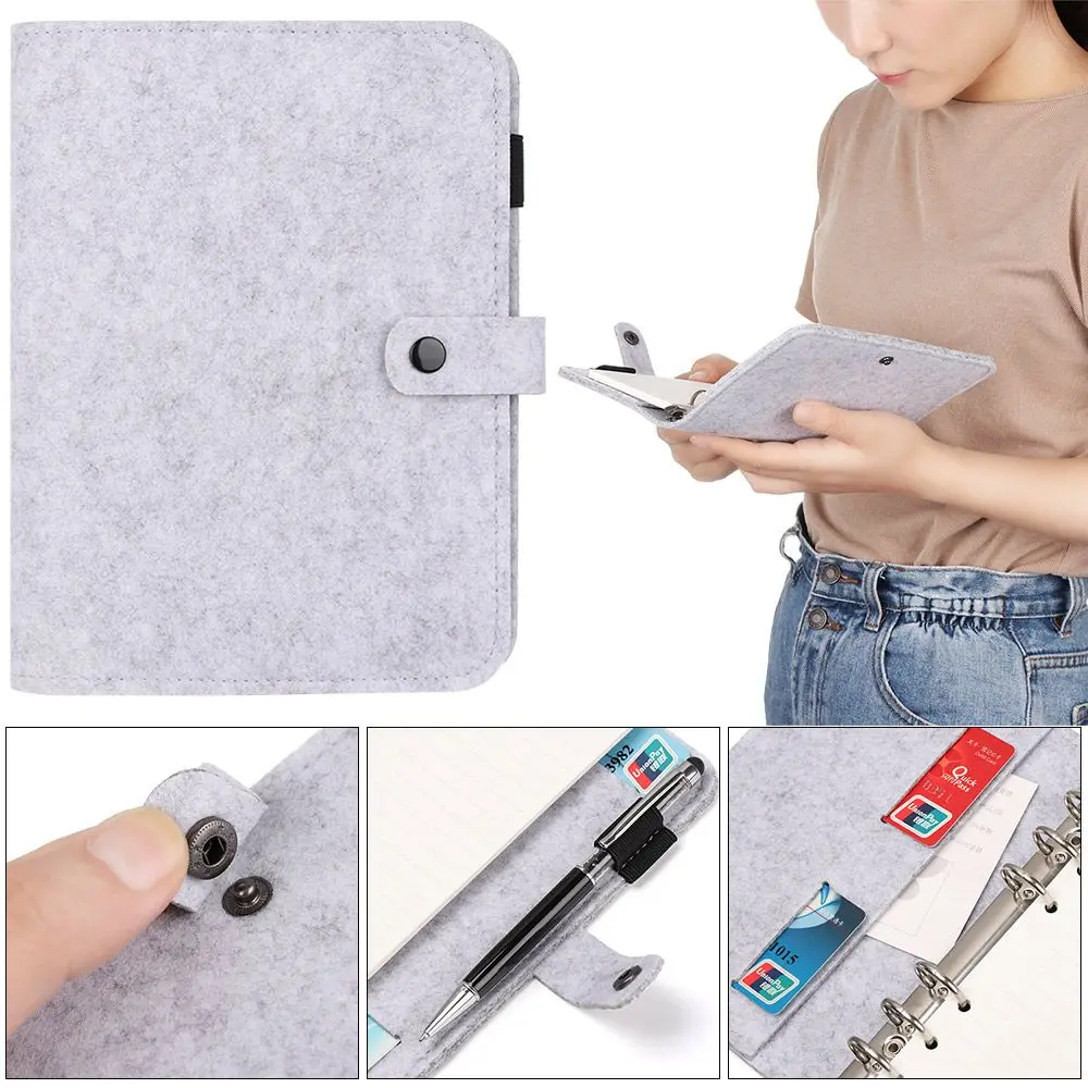 A5 A6 Portable Office Supplies Stationery Fashion Ring Binder Portable Diary Felt Shell Felt Notebook