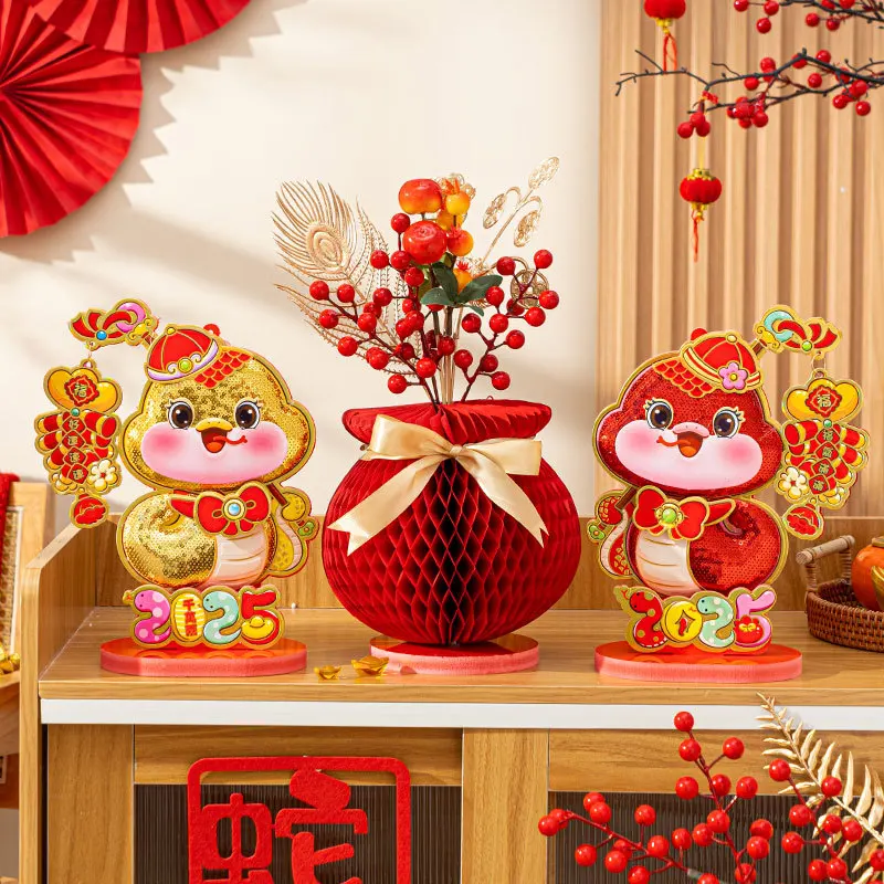 2025 New Year Spring Festival living room desktop red honeycomb paper flower decoration Chinese traditional decoration