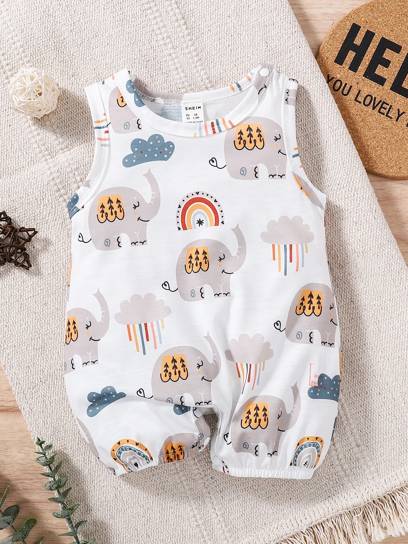 The New Summer Baby Girl's Casual And Cute Little Elephant Rainbow One-Piece Climbing Suit Is Comfortable And Soft