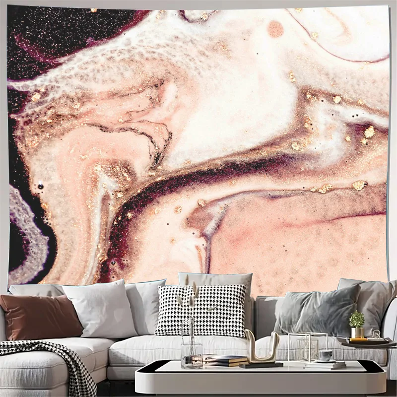 Abstract Marble Pink Gold Glitter Swirl Wall Tapestry Canvas Boho Chic Home Decor Art Print Living Room Background Hanging Wall