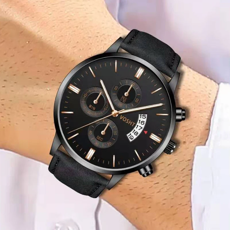 Montres de sport pour hommes, bracelet en cuir, Date automatique, à Quartz, décontracté, nouvelle mode