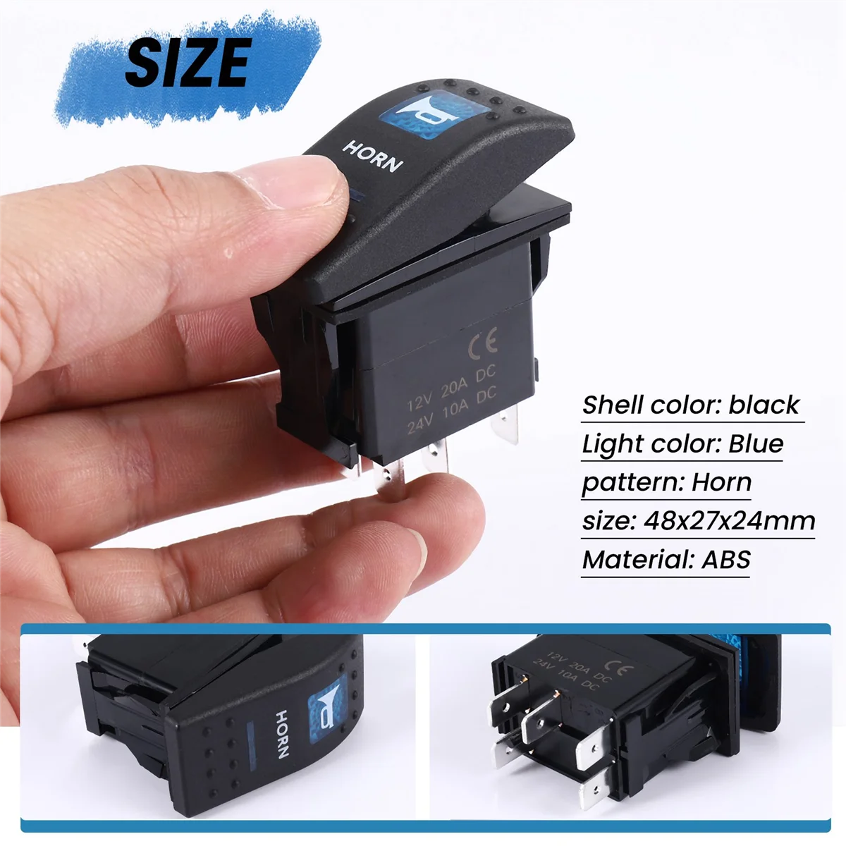 Blue Light Horn pattern LED 12V/20A 24V/10A Rocker Switch