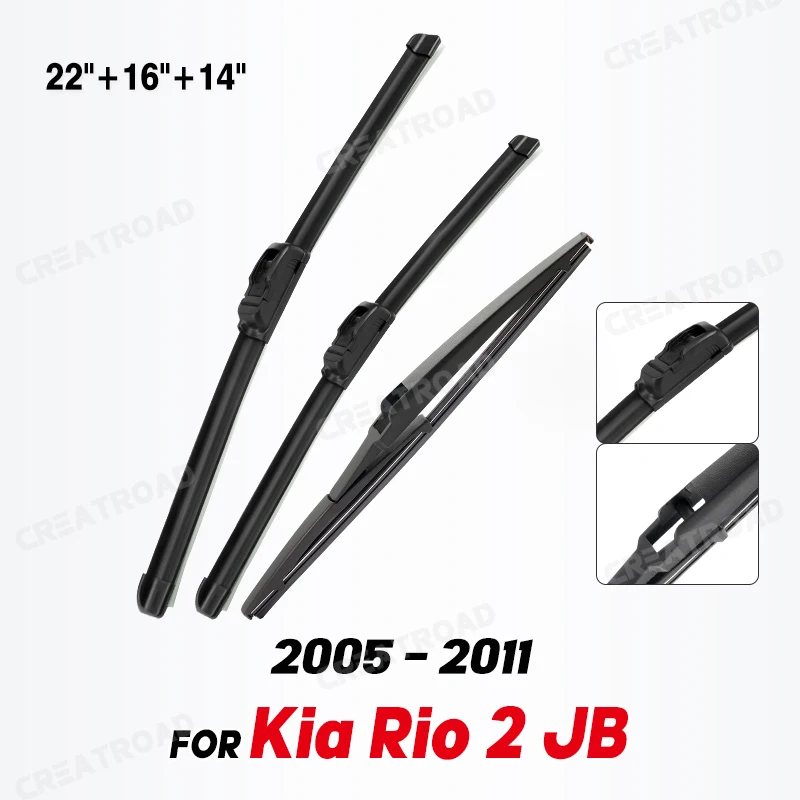 Wiper Front & Rear Wiper Blades Set Kit For Kia Rio 2 JB 2005 - 2011 Windshield Windscreen Window Brush 22\