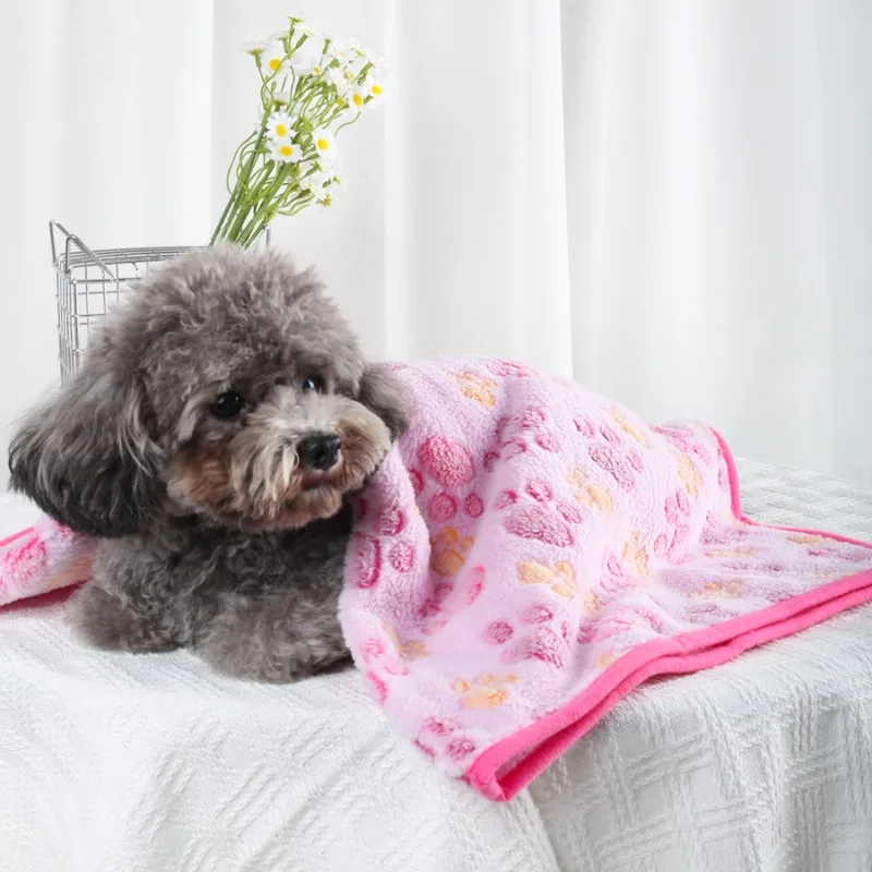 Weiche, flauschige, hochwertige Haustierdecke aus Flanell, Hundeschlafdecke mit Pfotenmuster, Haustiermatte, warme, bequeme Decke für Katzen und Hunde – Detail 10