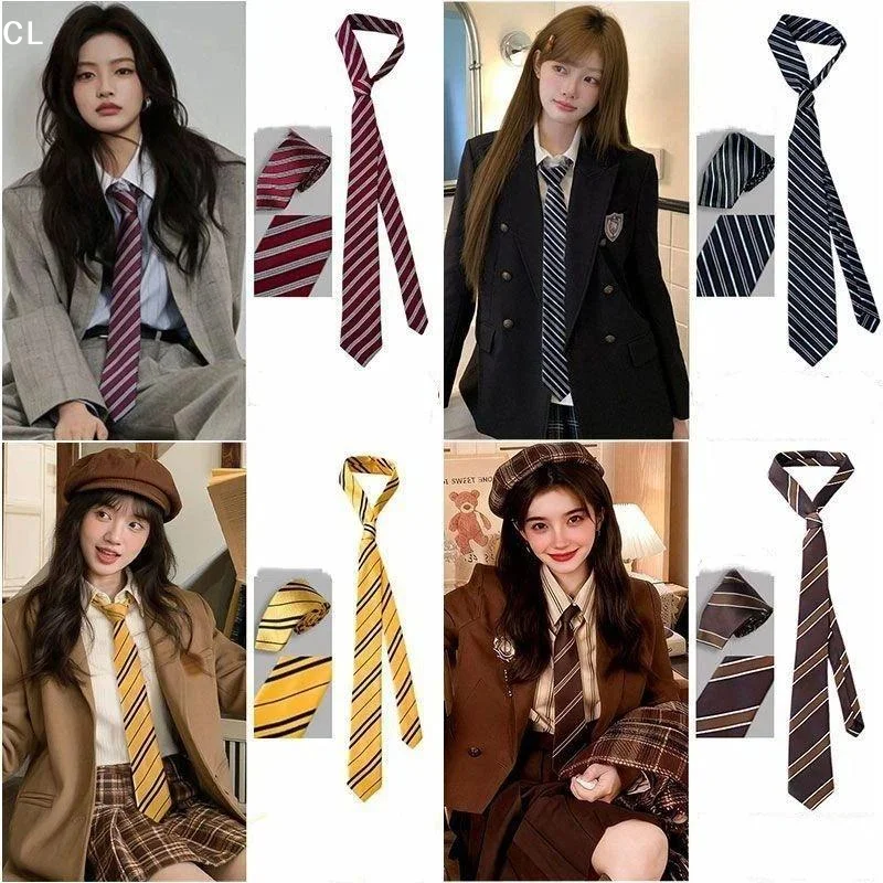 Women Men Stripe Tie Retro Jacquard Neck Tie Slim Necktie JK Korean College Style Simple All-match Trendy Accessories Daily Wea