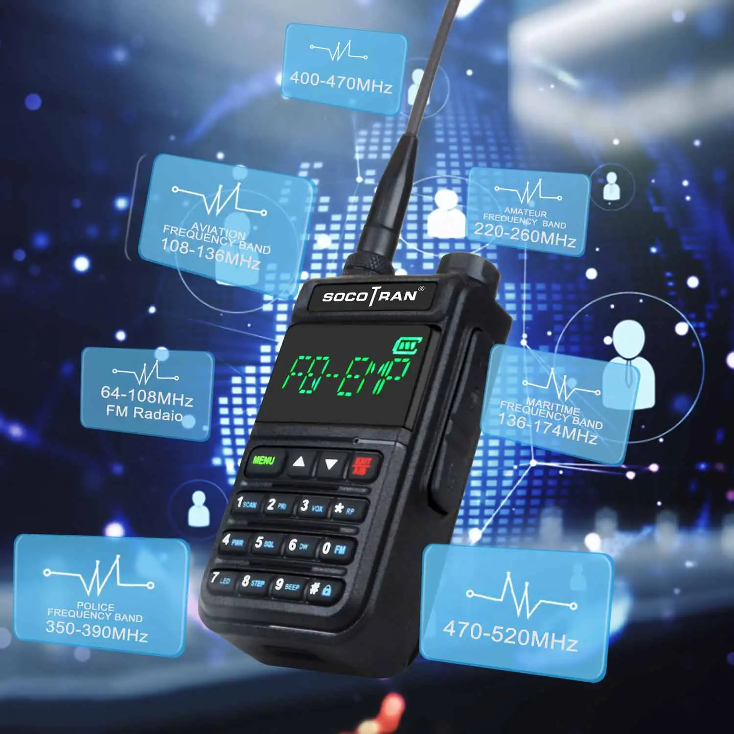 Go Air Band UV-5118 Two Way Radio Full Band 108-660MHz Marine Radio Police Scanner Copy Frequency NOAA VOX Hidden LCD