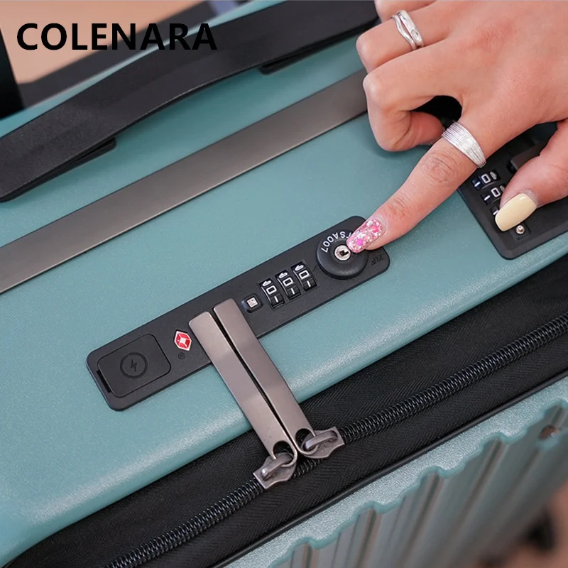 COLENARA Cabin Luggage PC Front Opening Boarding Box USB Charging Trolley Case Zipper Password Box with Wheels Rolling Suitcase