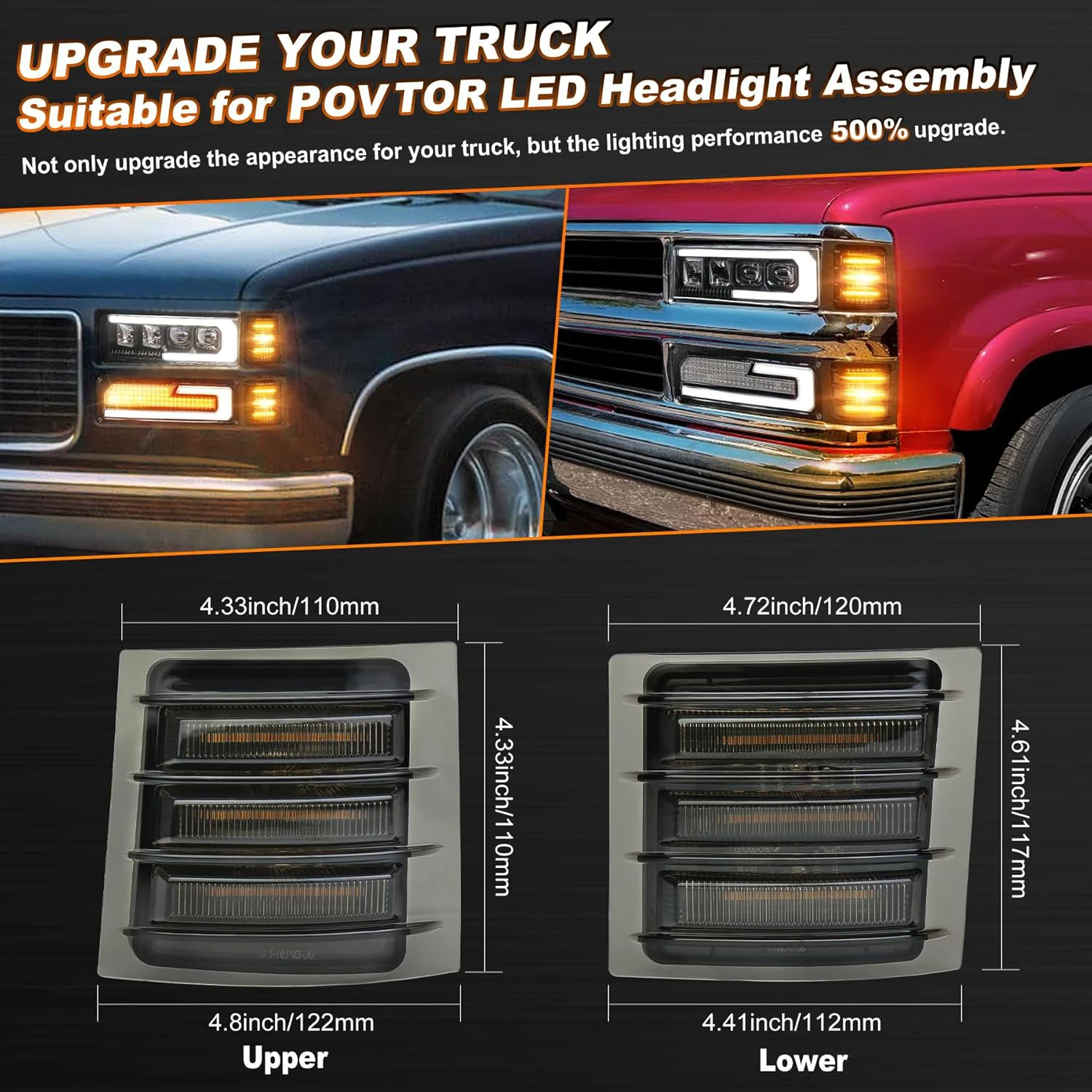 POVTOR LED Side Marker Lights Side Corner Lights for 1994-1998 Chevy C/K 1500 2500 3500 Suburban Silverado Tahoe Yukon