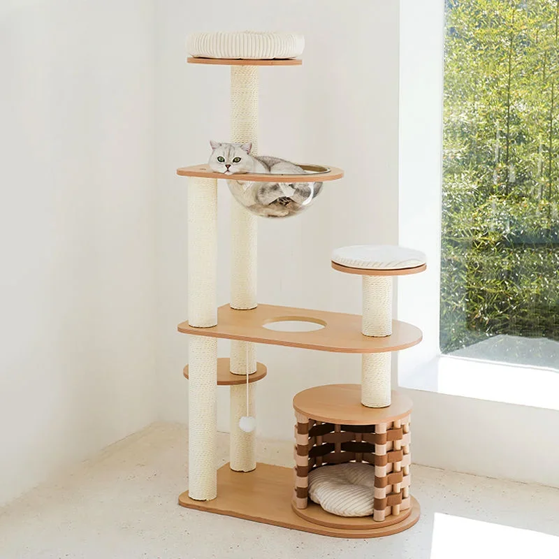 Modern Wooden Cat Climbing Frame Tough and Wear-resistant Cat Scratching Post Large Pet Furniture Multi-Story Cat Tree House