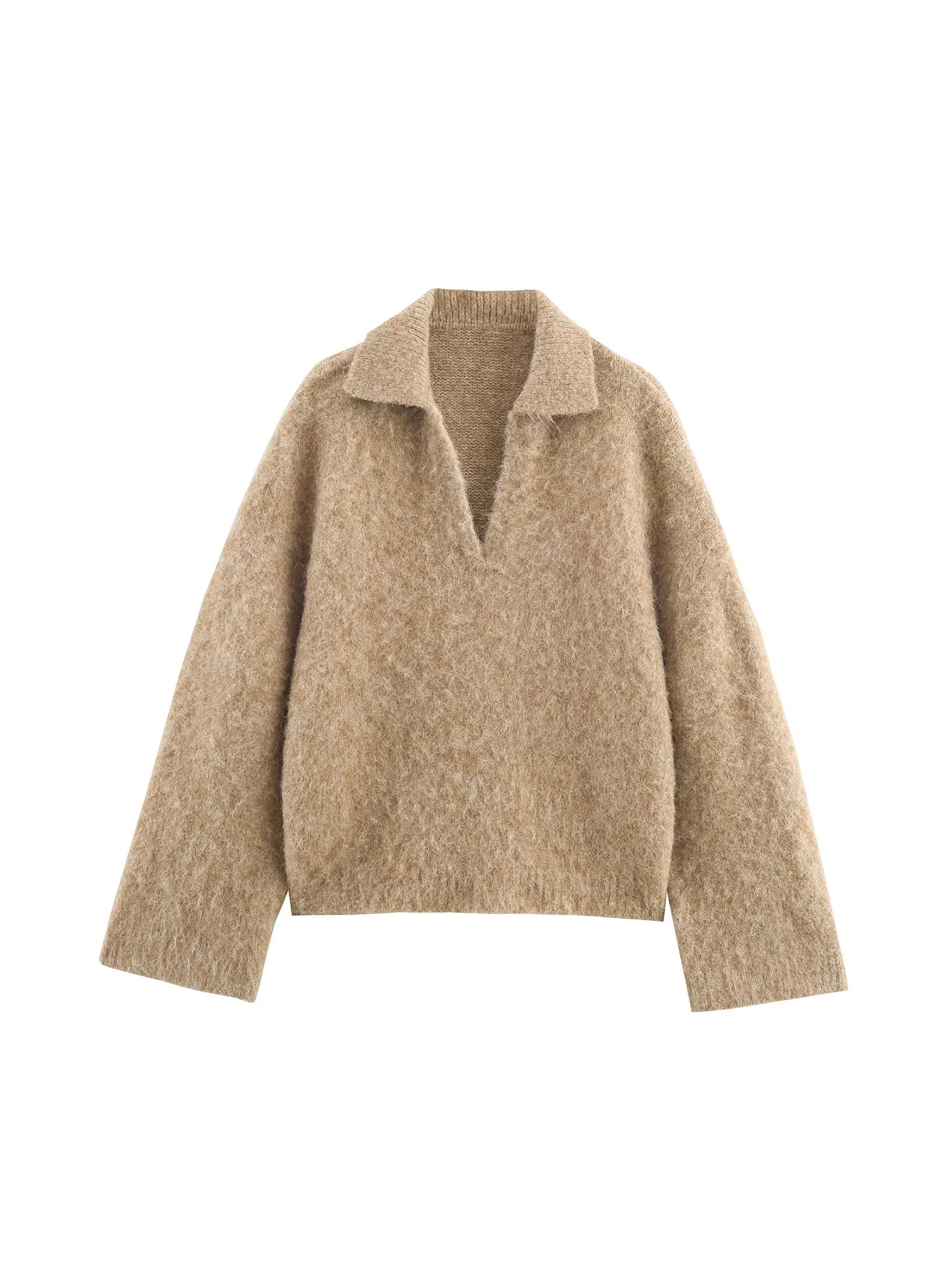 

Women Khaki Pullover Sweater 2000s Vintage Jumper Knit Long Sleeves Polo-Neck Cashmere Sweater for Women Autumn Winter Clothes