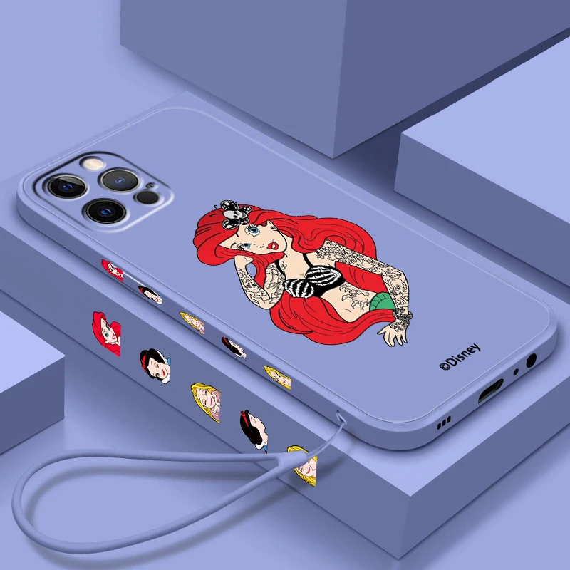 Disney Tattoo Princess Liquid Left Rope For Apple iPhone 15 14 13 12 11 XS XR X 8 7 SE Pro Max Plus Mini TPU Phone Case