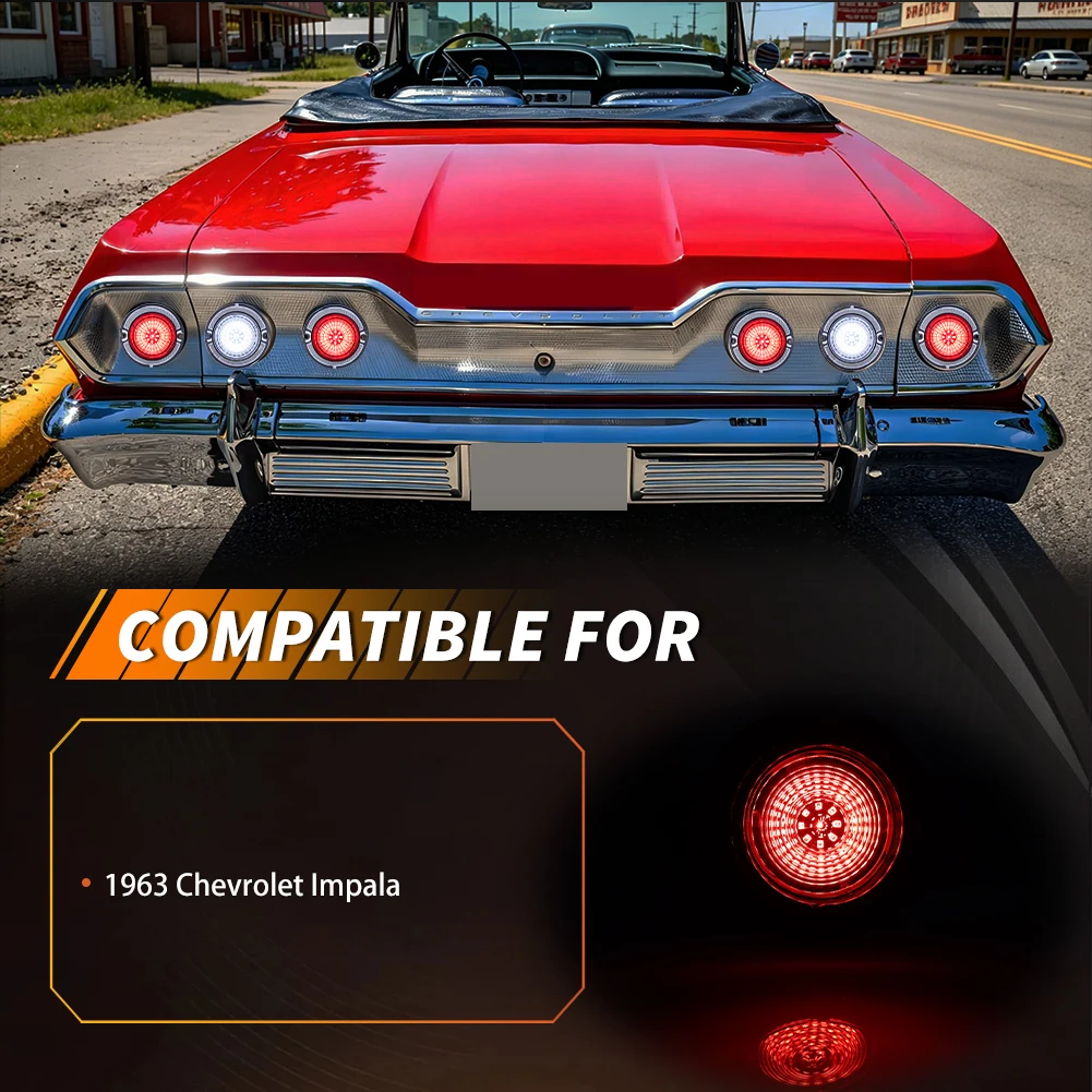 6Pcs Rear Bumper White LED Backup Light Reverse Light & Red LED Tail Light Brake Light Lamps DRL Light For 1963 Chevrolet Impala