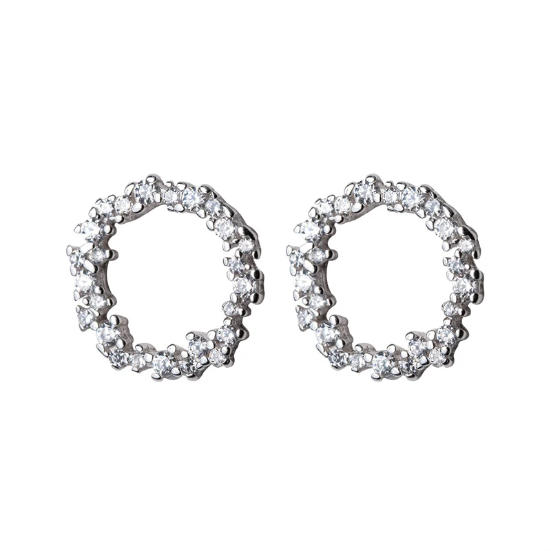 Modian Wedding Engagement Statement Jewelry for Women 925 Sterling Silver Shiny Zircon Geometric Round Stud Earrings Jewelry