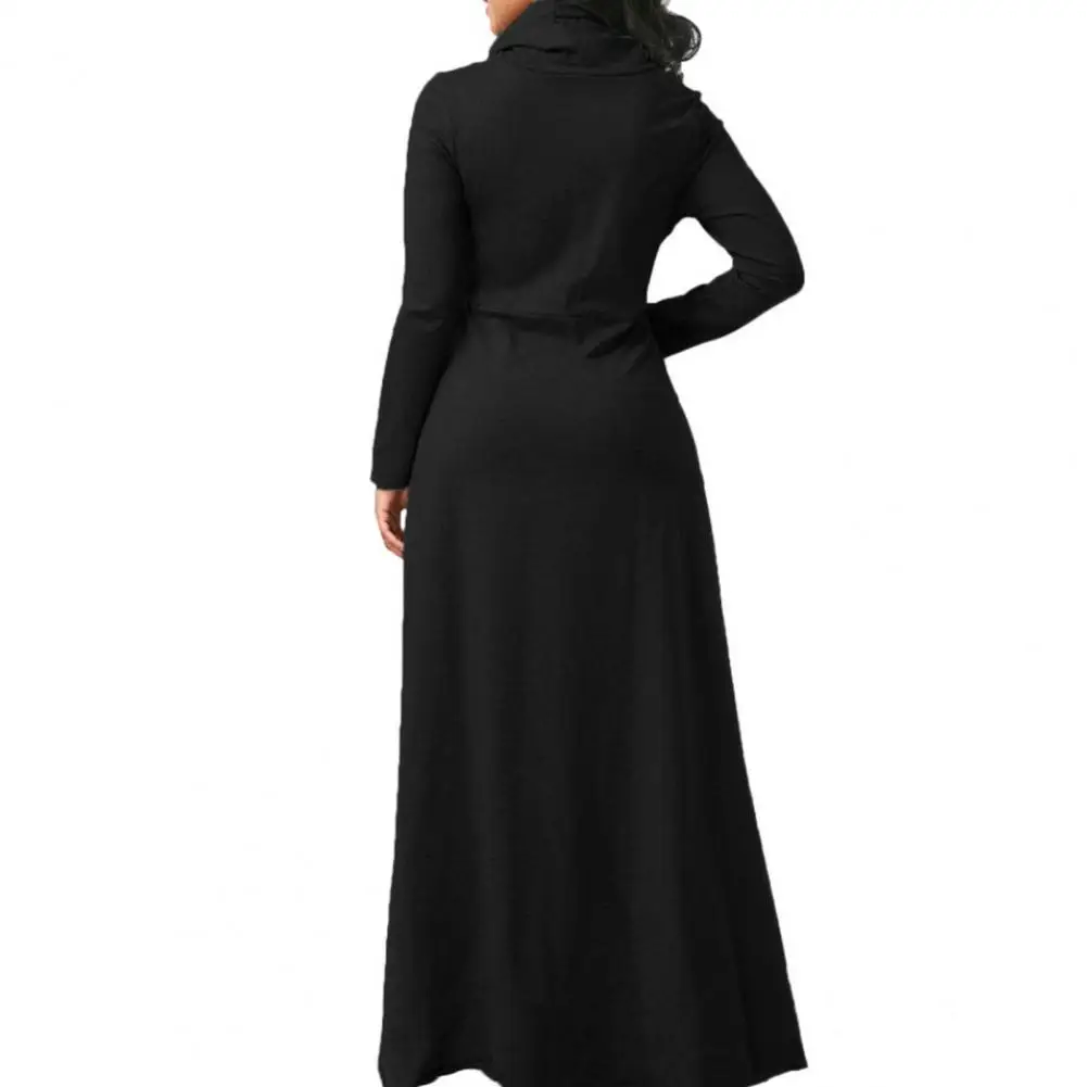 Size 4XL Elegant Long Maxi Dress Autumn Winter Warm High Collar Women Long-sleeved Dress 2023 Woman Clothing With Pocket