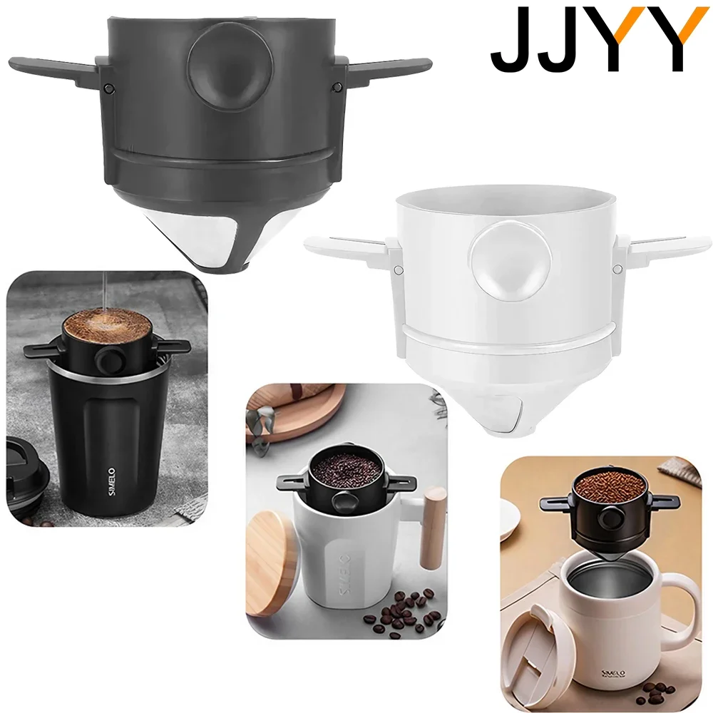 JJYY Household Stainless Steel Telescopic Coffee Filter Hanging Ear Drip Double Collapsible Funnel Paperless Filter Utensils