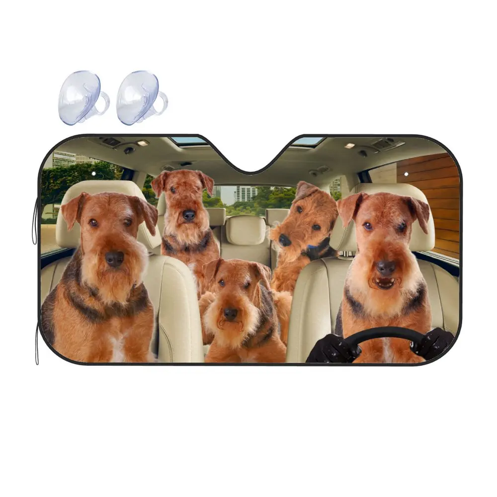 Airedale-Terrier Driving Car Interior Front Windshield Sun Shade Auto Accessories Dog Sunshade for SUV- Blocks Uv Rays Protector