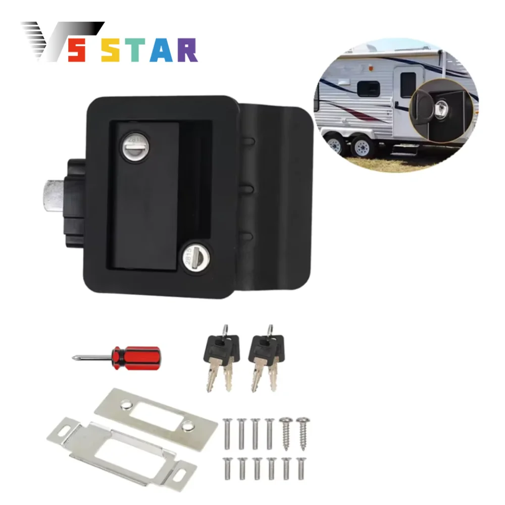 

High Quality RV Gate Lock Replacement with Paddle Deadbolt Camper Entry Door Latch with Keys For Cargo Hauler Black HL-1029