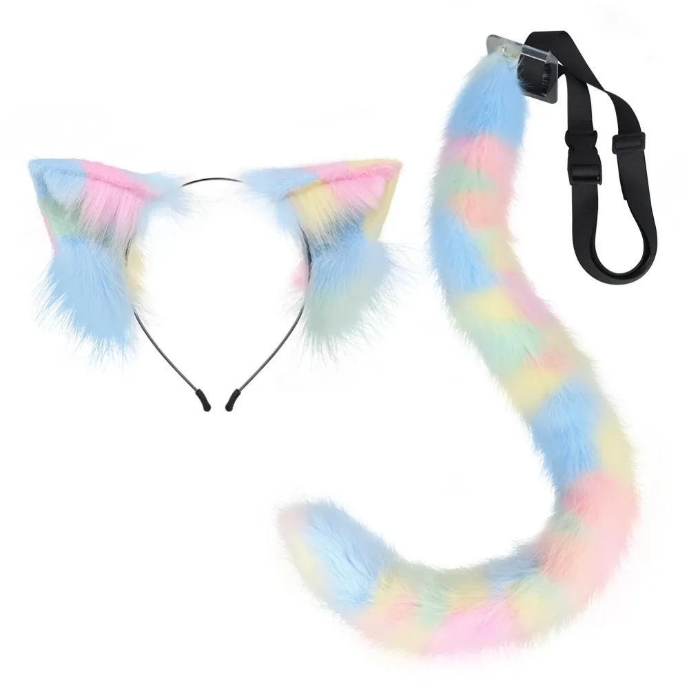 ZOETOPKID 2pcs/set Plush Cat Headband Cat Tail Set Beast Ear Beast Tail Comic Show Halloween Cosplay Props Accessories